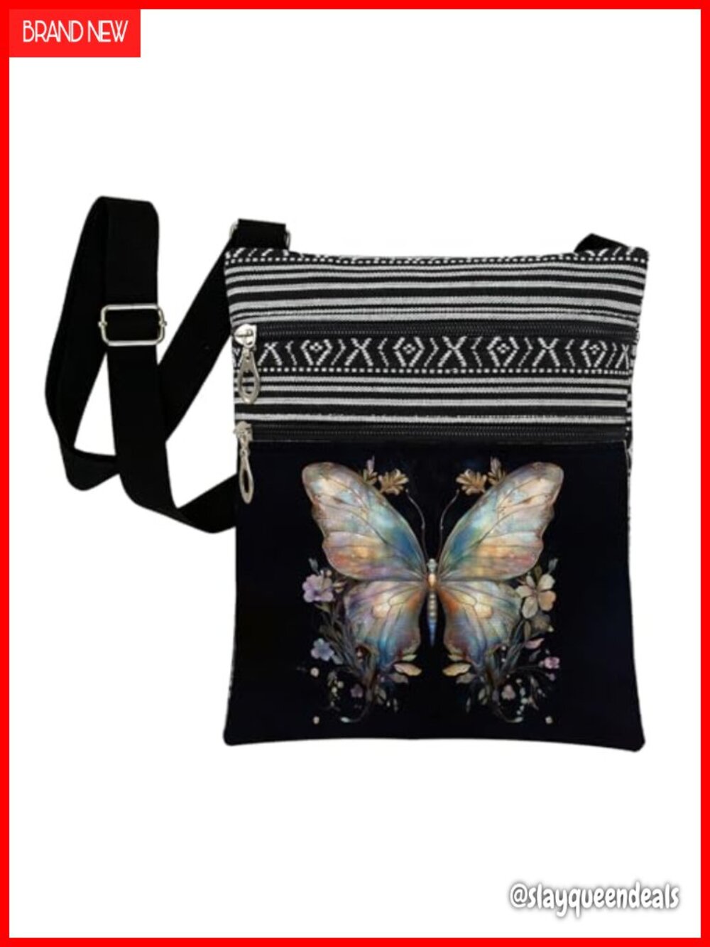 Butterfly Crossbody Bag Floral Print Adjustable Strap Lightweight Travel Purse